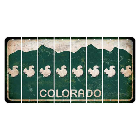 Colorado Green|White Mountains Cut License Plate Strips (Set of 8) Squirrel