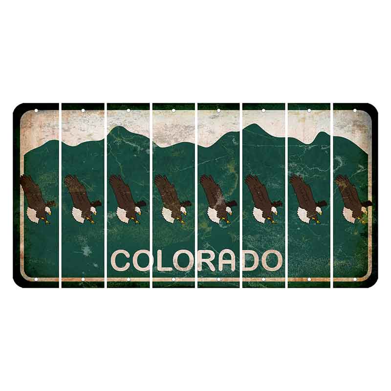 Colorado Green|White Mountains Cut License Plate Strips (Set of 8) Bald Eagle