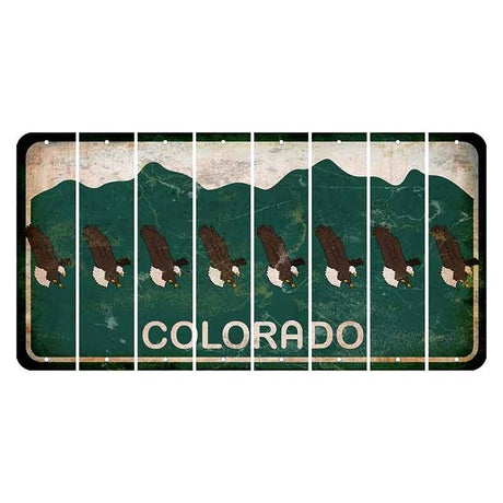 Colorado Green|White Mountains Cut License Plate Strips (Set of 8) Bald Eagle