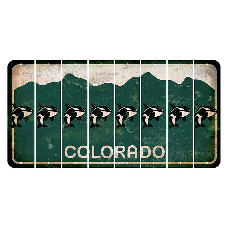 Colorado Green|White Mountains Cut License Plate Strips (Set of 8) Whale
