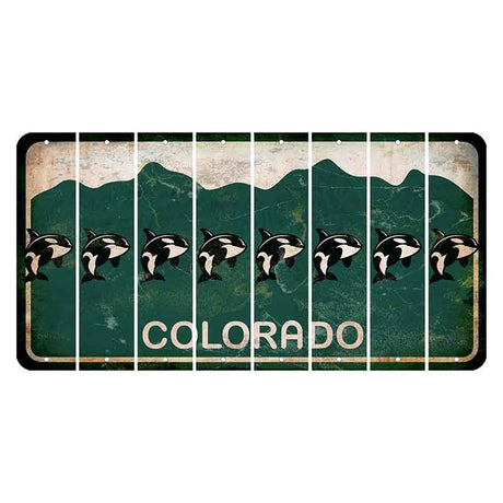 Colorado Green|White Mountains Cut License Plate Strips (Set of 8) Whale