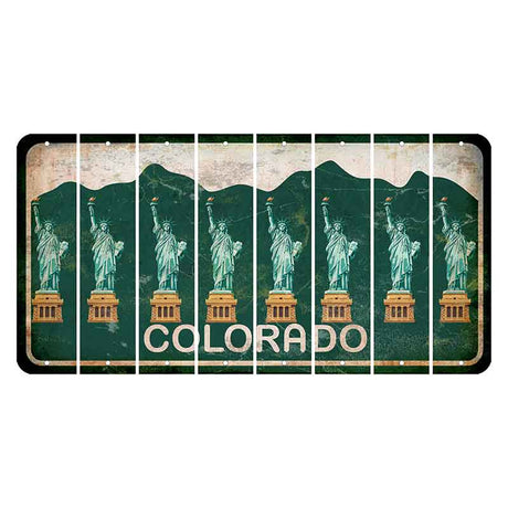 Colorado Green|White Mountains Cut License Plate Strips (Set of 8) Statue of Liberty