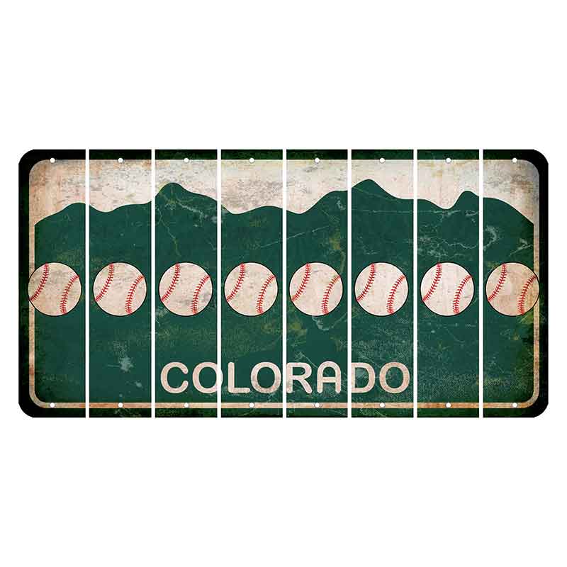 Colorado Green|White Mountains Cut License Plate Strips (Set of 8) Baseball