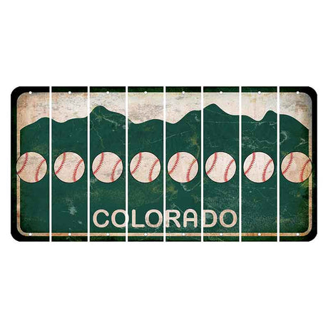 Colorado Green|White Mountains Cut License Plate Strips (Set of 8) Baseball