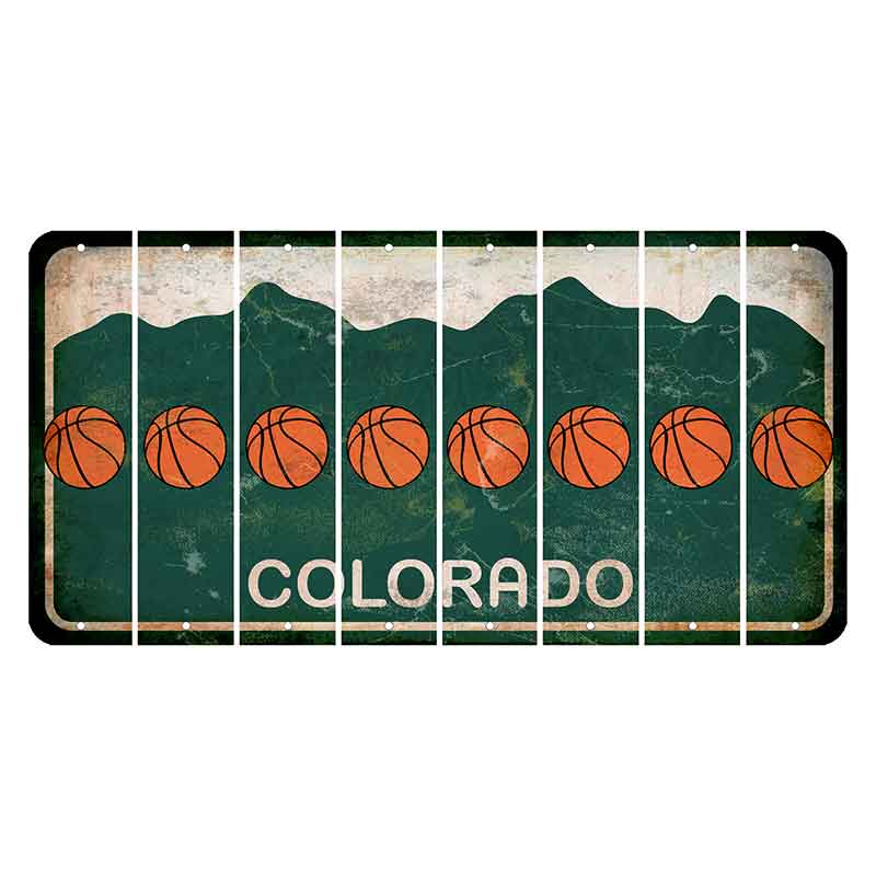 Colorado Green|White Mountains Cut License Plate Strips (Set of 8) Basketball