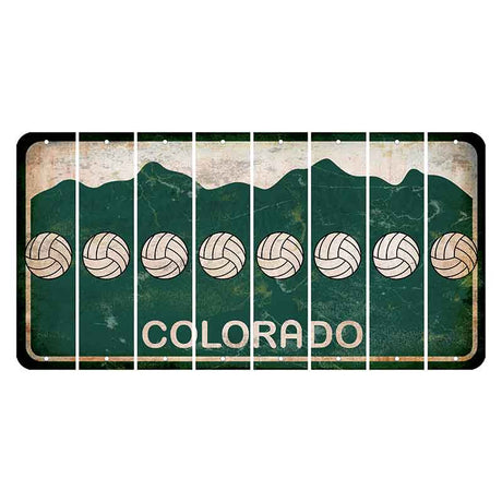 Colorado Green|White Mountains Cut License Plate Strips (Set of 8) Volleyball