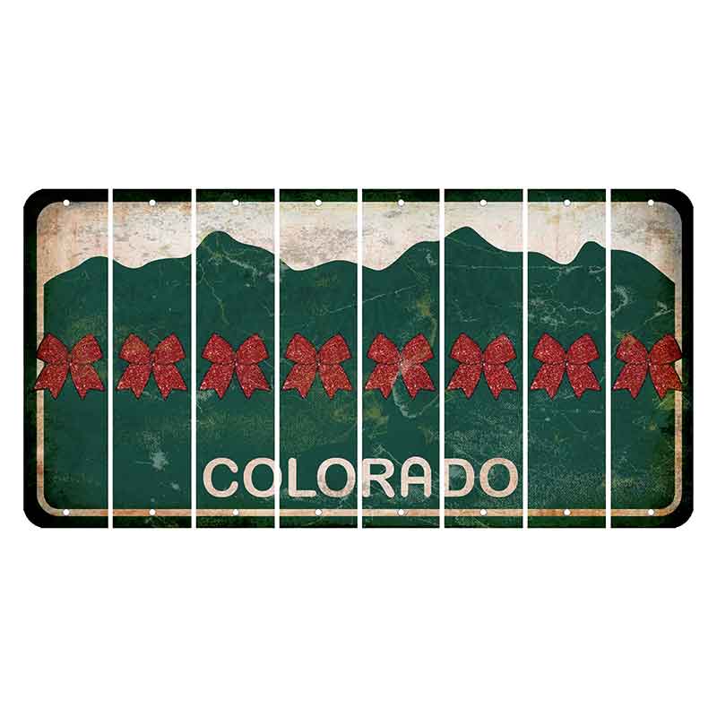Colorado Green|White Mountains Cut License Plate Strips (Set of 8) Cheer Bow