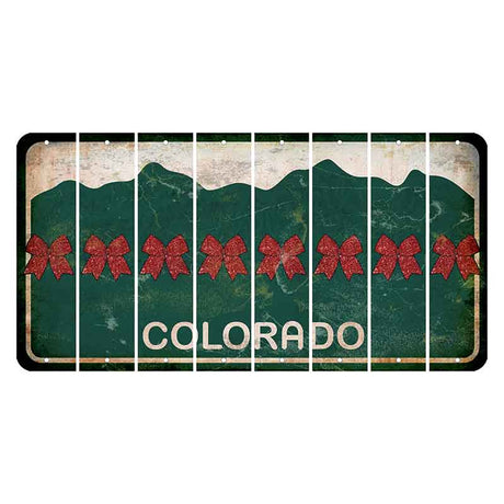 Colorado Green|White Mountains Cut License Plate Strips (Set of 8) Cheer Bow