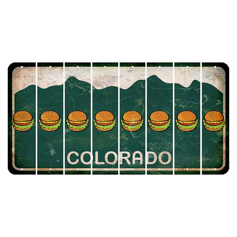 Colorado Green|White Mountains Cut License Plate Strips (Set of 8) Hamburger