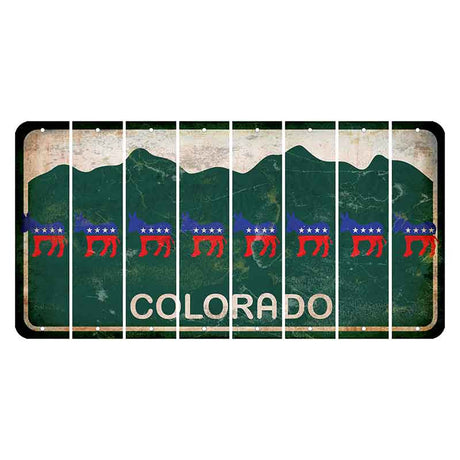 Colorado Green|White Mountains Cut License Plate Strips (Set of 8) Democrat