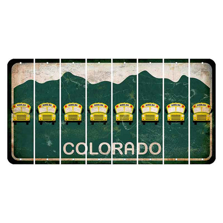 Colorado Green|White Mountains Cut License Plate Strips (Set of 8) School Bus