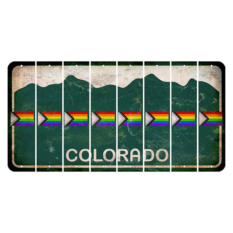 Colorado Green|White Mountains Cut License Plate Strips (Set of 8) LGBTQ Flag