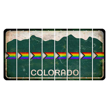 Colorado Green|White Mountains Cut License Plate Strips (Set of 8) LGBTQ Flag