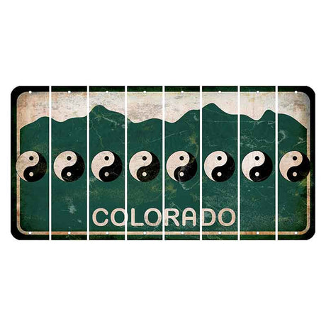 Colorado Green|White Mountains Cut License Plate Strips (Set of 8) Yin Yang