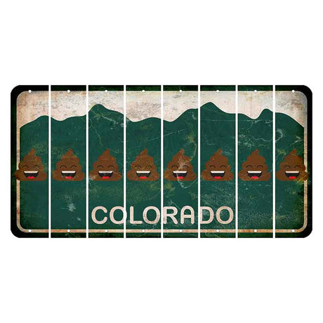 Colorado Green|White Mountains Cut License Plate Strips (Set of 8) Emoji - Poop