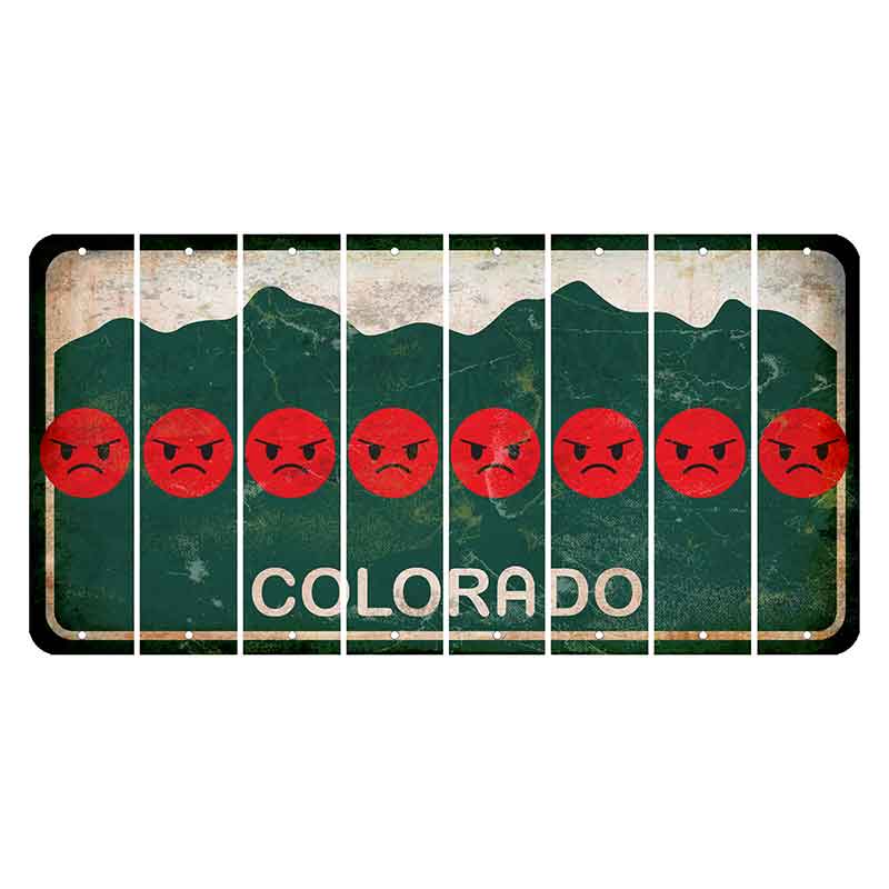 Colorado Green|White Mountains Cut License Plate Strips (Set of 8) Emoji - Angry
