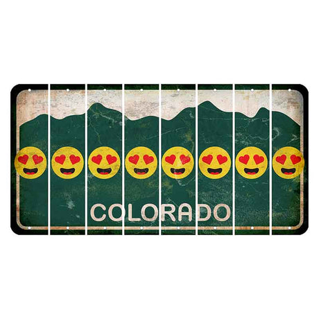 Colorado Green|White Mountains Cut License Plate Strips (Set of 8) Emoji - Heart Eyes