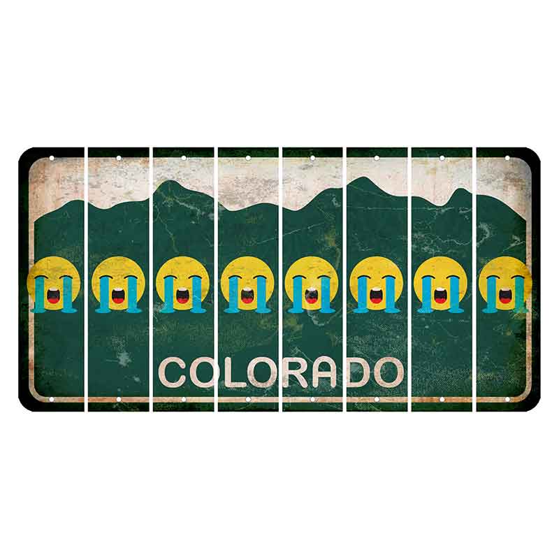 Colorado Green|White Mountains Cut License Plate Strips (Set of 8) Emoji - Crying