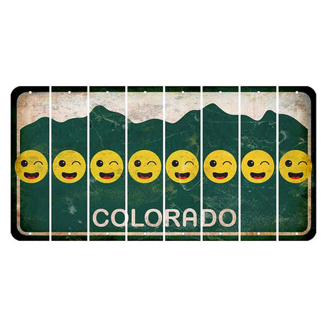Colorado Green|White Mountains Cut License Plate Strips (Set of 8) Emoji - Winking