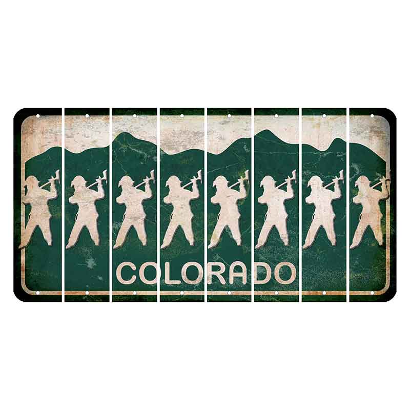 Colorado Green|White Mountains Cut License Plate Strips (Set of 8) Fireman with Axe