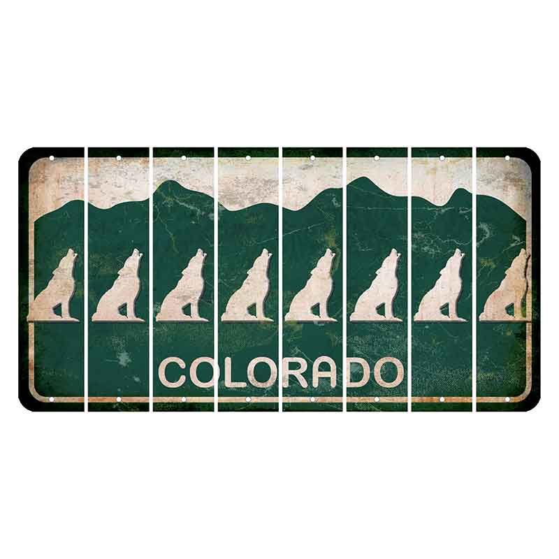 Colorado Green|White Mountains Cut License Plate Strips (Set of 8) Howling Wolf