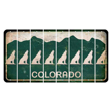 Colorado Green|White Mountains Cut License Plate Strips (Set of 8) Howling Wolf
