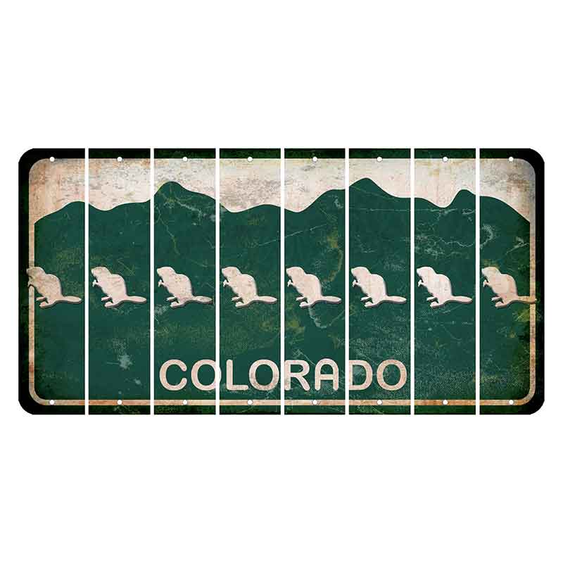 Colorado Green|White Mountains Cut License Plate Strips (Set of 8) Beaver