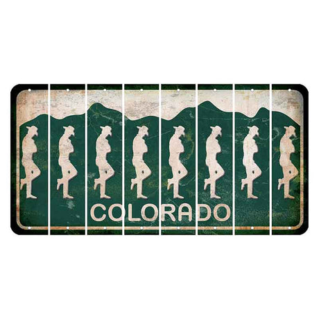 Colorado Green|White Mountains Cut License Plate Strips (Set of 8) Cowboy - Leaning