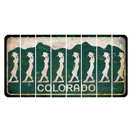 Colorado Green|White Mountains Cut License Plate Strips (Set of 8) Cowgirl - Leaning