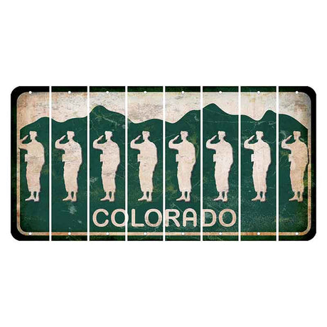Colorado Green|White Mountains Cut License Plate Strips (Set of 8) Soldier - Saluting