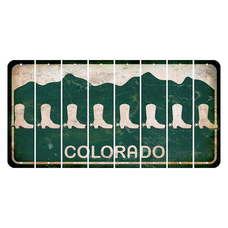 Colorado Green|White Mountains Cut License Plate Strips (Set of 8) Cowboy Boot