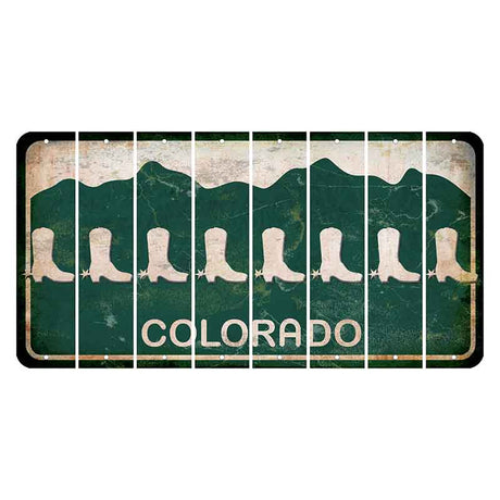 Colorado Green|White Mountains Cut License Plate Strips (Set of 8) Cowboy Boot