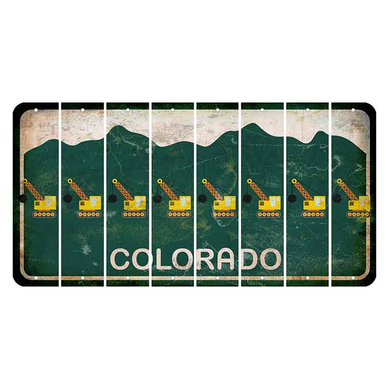 Colorado Green|White Mountains Cut License Plate Strips (Set of 8) Wrecking Ball Crane