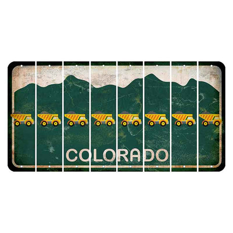 Colorado Green|White Mountains Cut License Plate Strips (Set of 8) Dump Truck