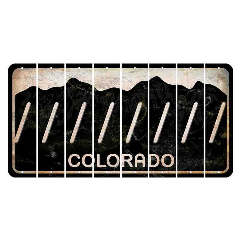 Colorado Black|White Mountains Cut License Plate Strips (Set of 8) Forward Slash