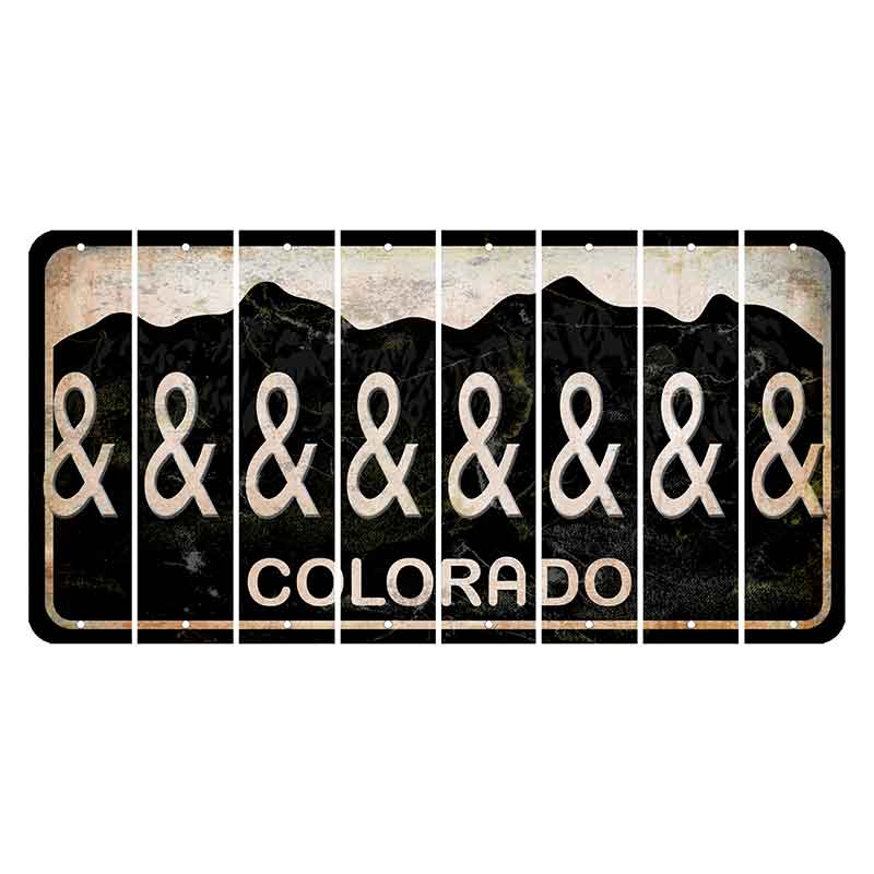 Colorado Black|White Mountains Cut License Plate Strips (Set of 8) And Sign