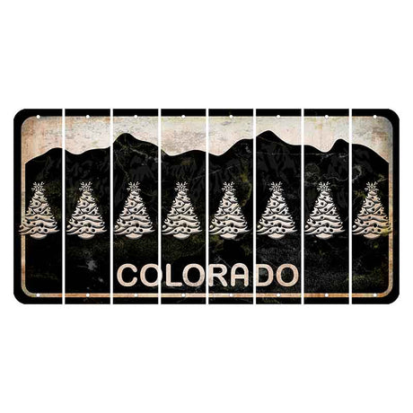 Colorado Black|White Mountains Cut License Plate Strips (Set of 8) Christmas Tree