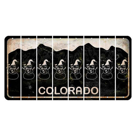 Colorado Black|White Mountains Cut License Plate Strips (Set of 8) Snowman
