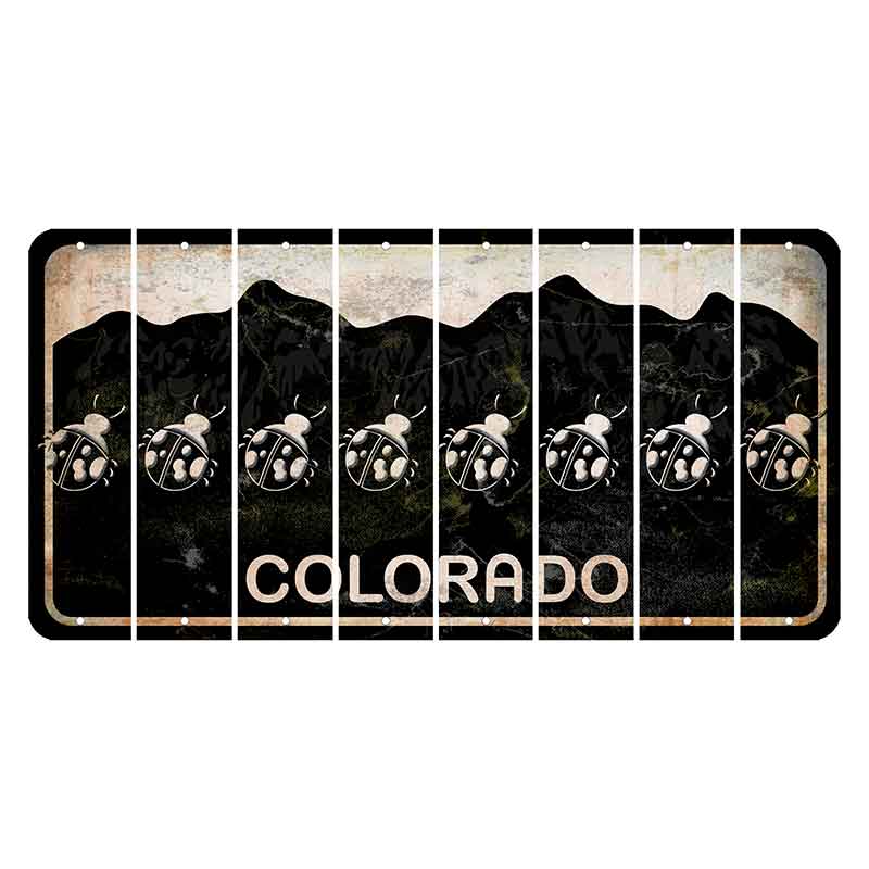 Colorado Black|White Mountains Cut License Plate Strips (Set of 8) Ladybug