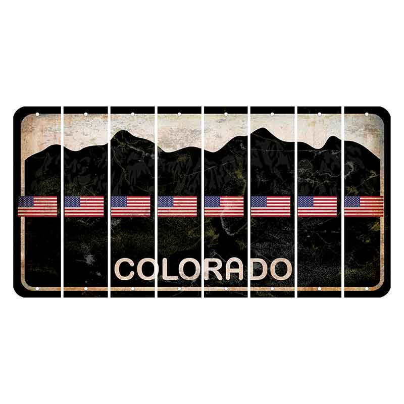 Colorado Black|White Mountains Cut License Plate Strips (Set of 8) American Flag