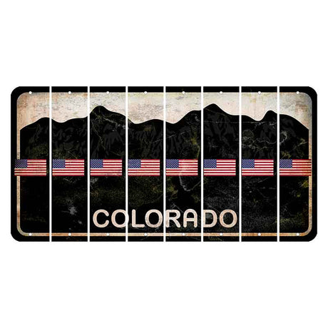 Colorado Black|White Mountains Cut License Plate Strips (Set of 8) American Flag