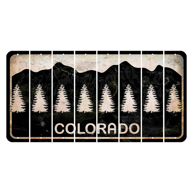 Colorado Black|White Mountains Cut License Plate Strips (Set of 8) Pine Tree