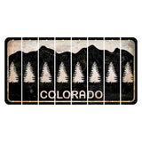 Colorado Black|White Mountains Cut License Plate Strips (Set of 8) Pine Tree