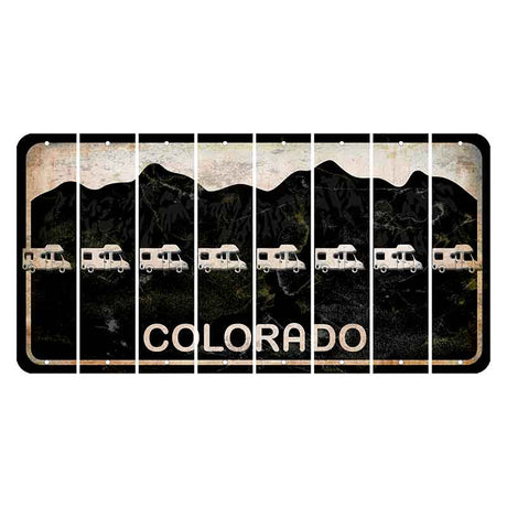 Colorado Black|White Mountains Cut License Plate Strips (Set of 8) Camper