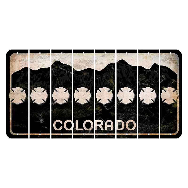 Colorado Black|White Mountains Cut License Plate Strips (Set of 8) Fire Badge