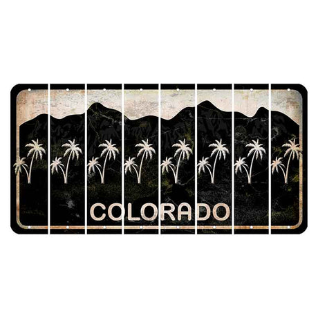 Colorado Black|White Mountains Cut License Plate Strips (Set of 8) Palm Trees
