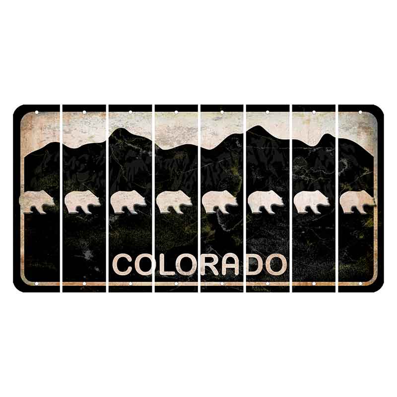 Colorado Black|White Mountains Cut License Plate Strips (Set of 8) Bear