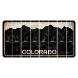 Colorado Black|White Mountains Cut License Plate Strips (Set of 8) Wine Glass