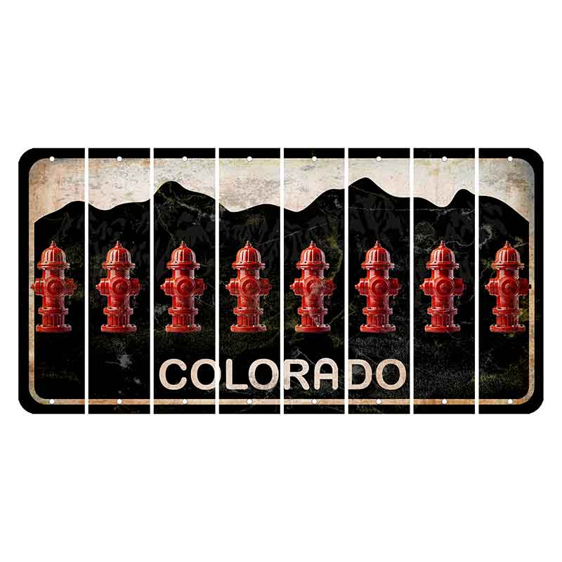 Colorado Black|White Mountains Cut License Plate Strips (Set of 8) Fire Hydrant