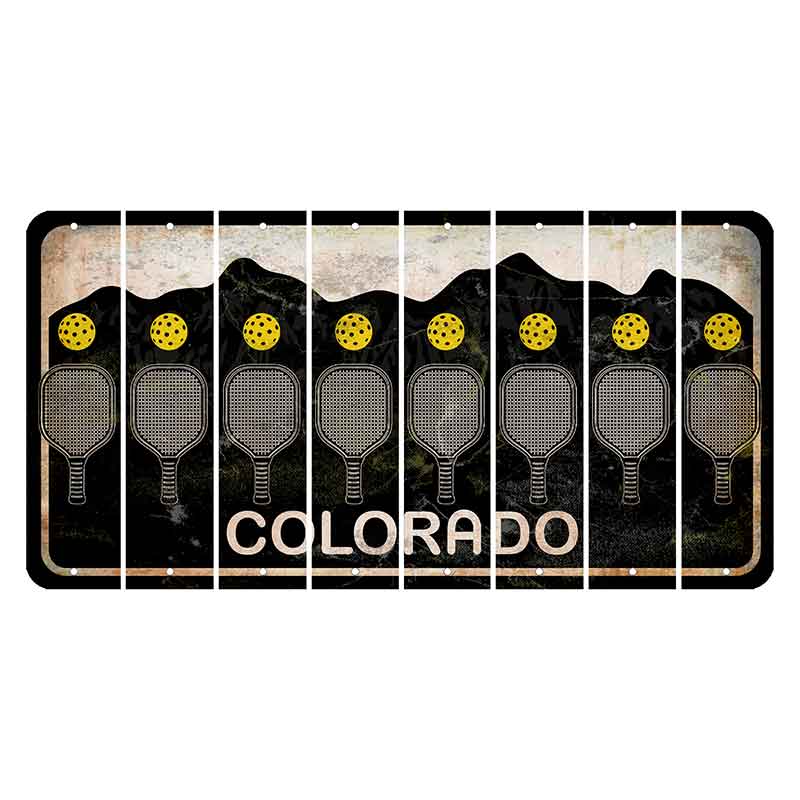 Colorado Black|White Mountains Cut License Plate Strips (Set of 8) Pickleball